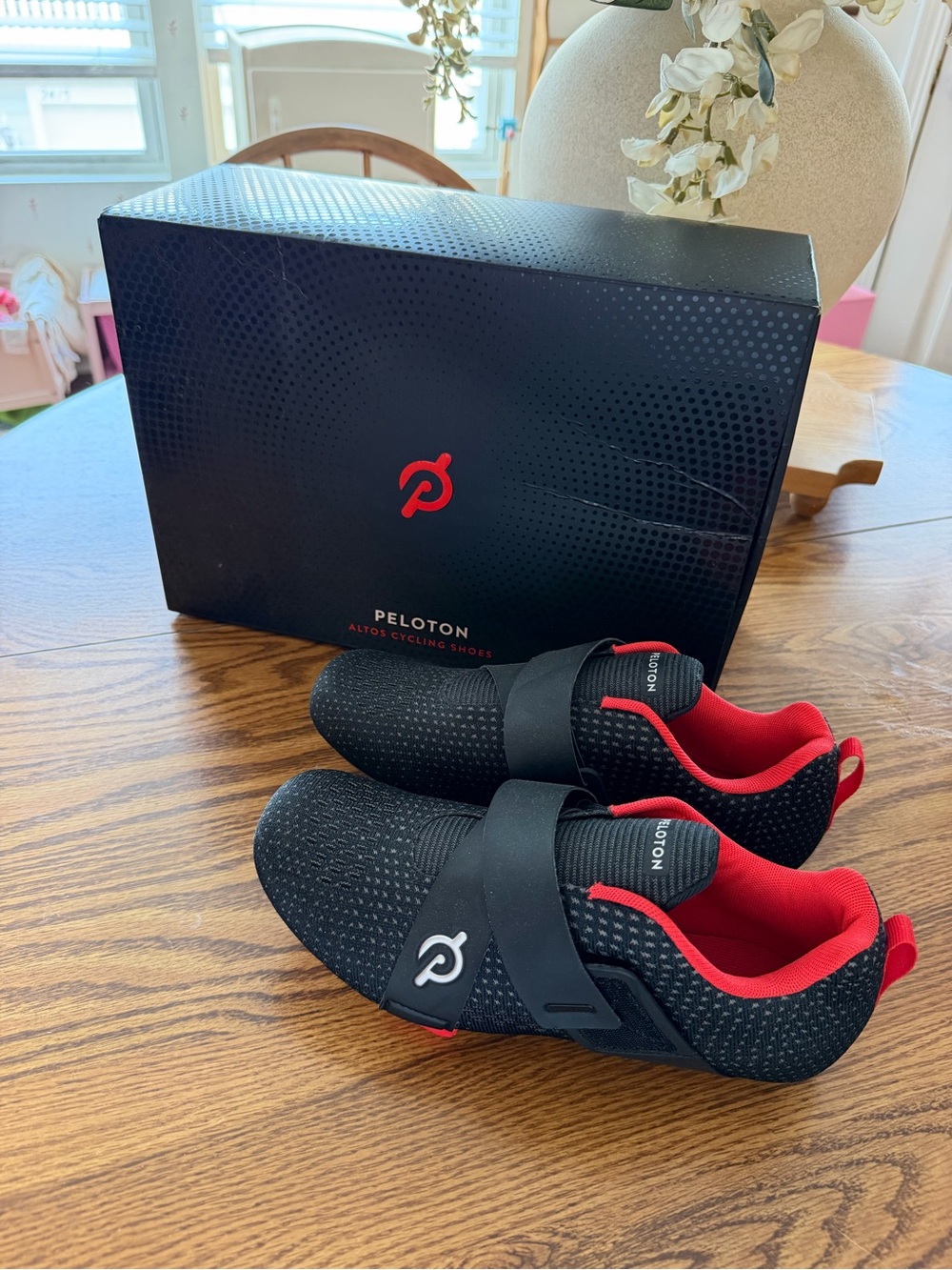 Peloton Black Cycling Shoes with Red Lining